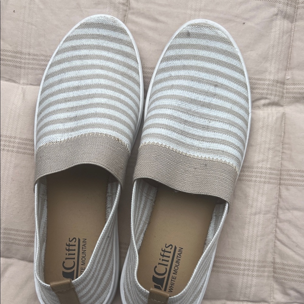 Cliffs by WHITE MOUNTAIN Beige and White Striped Slip-On Shoes